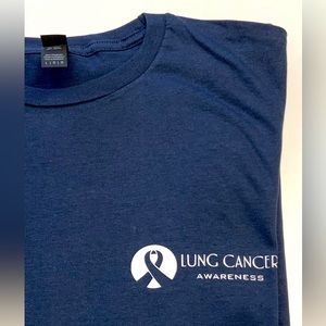 Men’s Custom made lung cancer awareness tshirt. Amazing quality. Navy. Size L